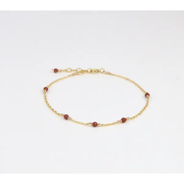Bracelet fin multi-pierres en or laminé et jaspe rouge - bracelet minimaliste en argent 925 ou en or - bijoux pierres fines naturelles