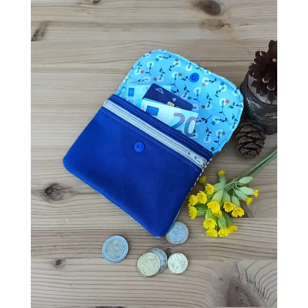 Porte monnaie motif floral bleu