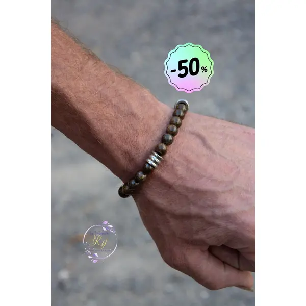 Bracelet "nova" code : destock50 acier 316l et bronzite 20 cm bijoux homme assembler mains (a154)