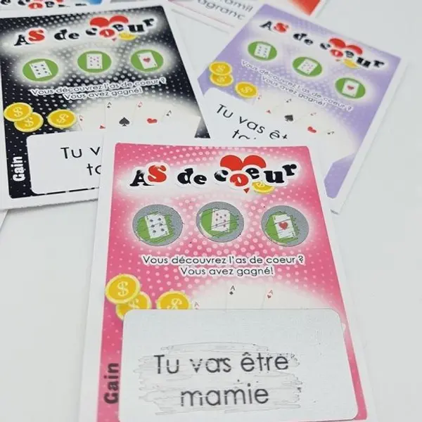 Ticket à gratter Jeu "As de coeur" personnalisée avec message de votre choix|annonce grossesse
