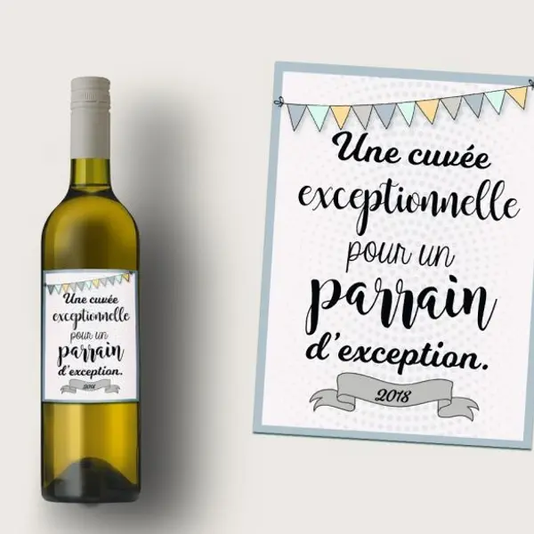 Etiquette bouteille vin pour parrain exceptionnel