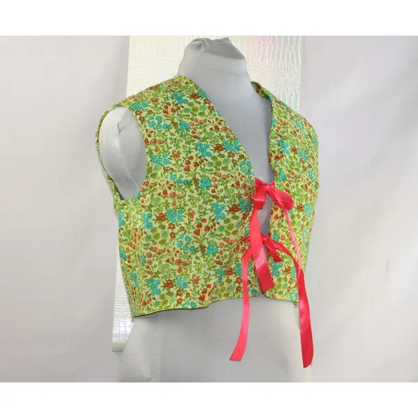 Gilet court sans manches noué millefleurs champêtre