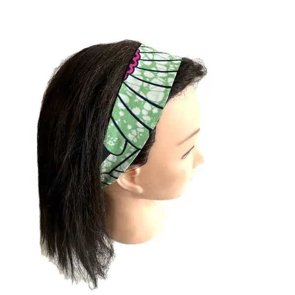 Bandeau cheveux femme wax vert, marine et rose