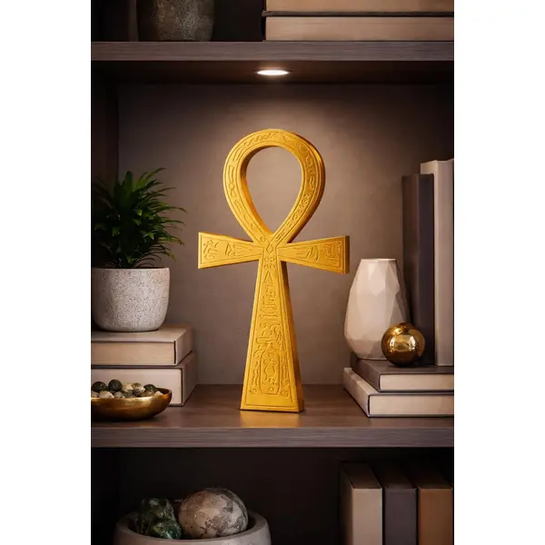 Croix ankh dorée égypte antique – décoration spirituelle moderne – symbole de vie éternelle – statue design minimaliste