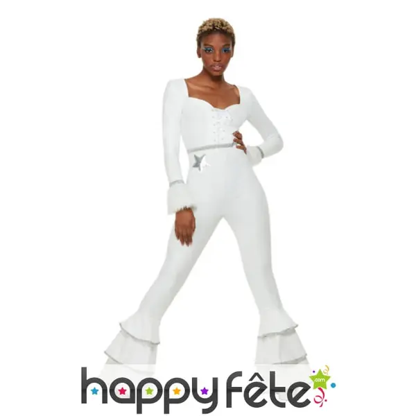 Combinaison disco blanche pattes d'eph pour femme
