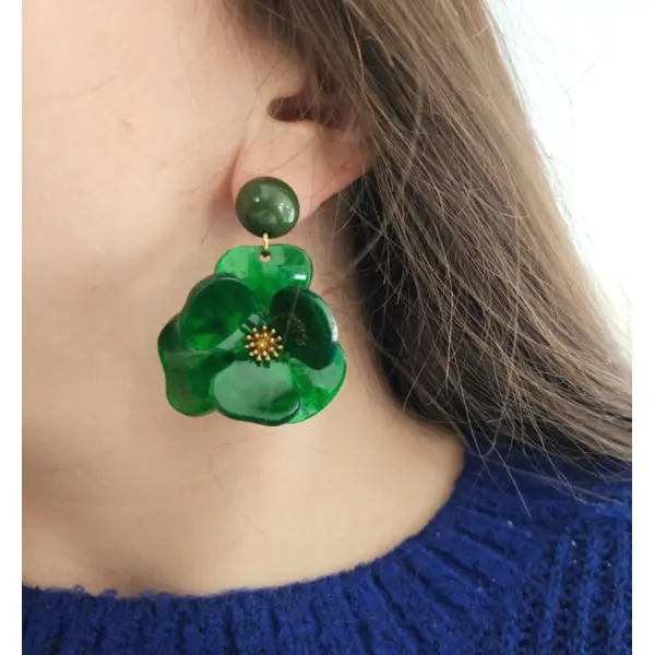 Boucles d'oreilles hortense bis - fleurs en relief en acrylique - esprit vintage