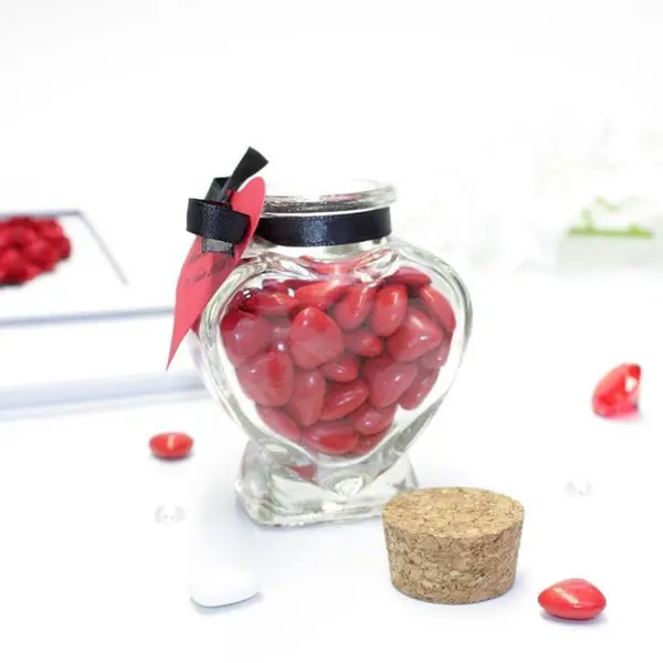 Contenants à dragées coeur en verre