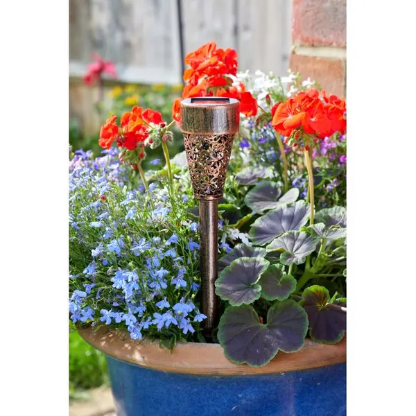 Balise solaire Damasque en métal, LED blanc froid - H.35,5xD.6cm