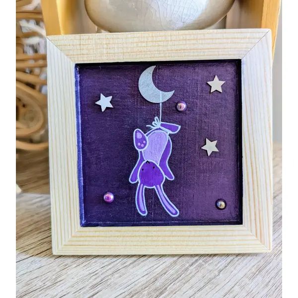 Petit cadre en bois décoratif lapin mauve
