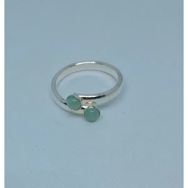Bague réglable double et aventurines plaquée argent fin création unique