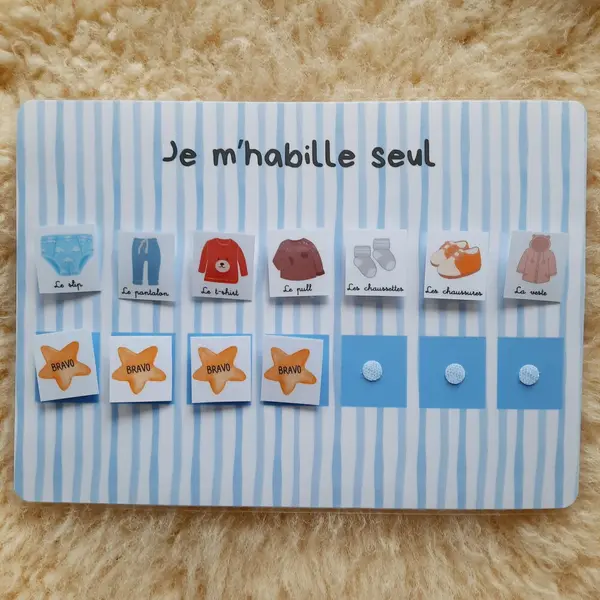 Je m'habille seul(e) - tableau de motivation à l'autonomie de l'enfant personnalisable au prénom de l'enfant