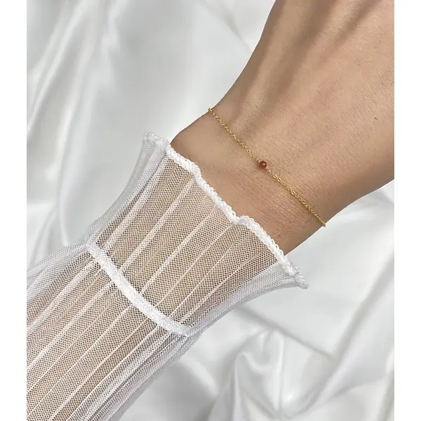 Bracelet très fin en argent 925 et jaspe rouge - bracelet minimaliste en argent 925 ou en or - bijoux en pierres fines naturelles