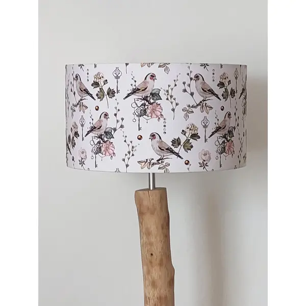 Abat-jour feuillage oiseaux chardonnerets & clés – lampe déco romantique, nature, vintage, campagne chic