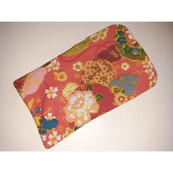 Pochette homéopathie tubes granules médicaments pharmacie housse tissu orangé fleurs japonaises anais
