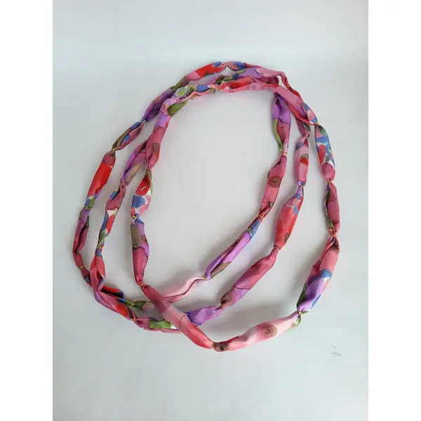 Collier en soie floral, collier multirang rose