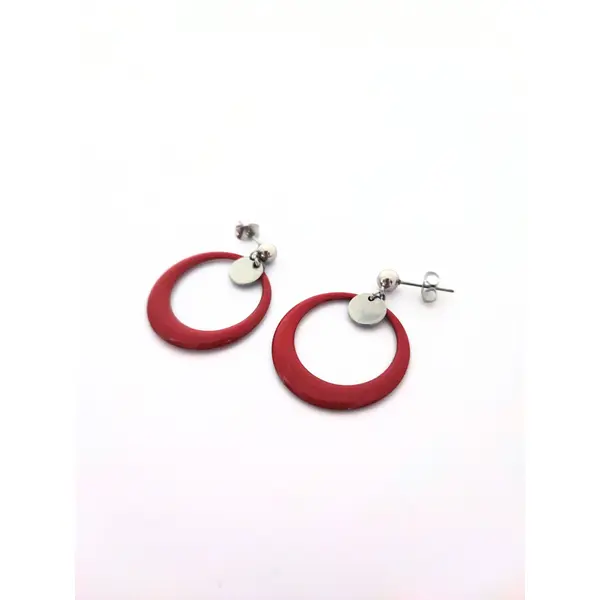 Boucles d’oreilles en acier inoxydable, anneaux émaillés rouge foncé