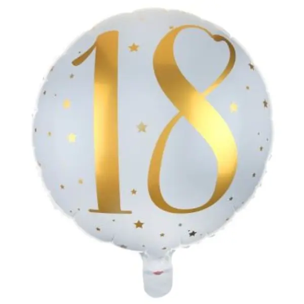 Ballon Anniversaire - Blanc et Or - 18 ans