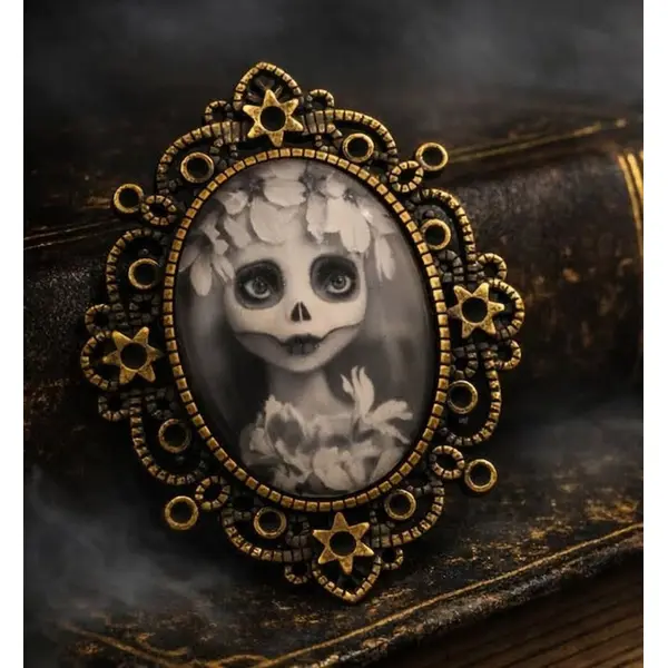 Broche catrina féminin mexicain - portrait gothique romantique.