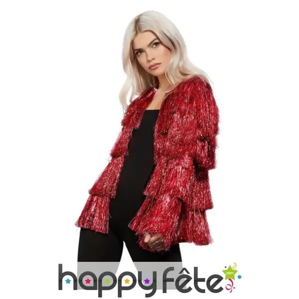 Veste disco rouge à franges pour femme
