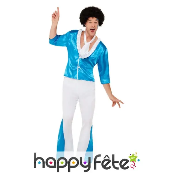 Costume disco pattes d'eph bleu et blanc, homme