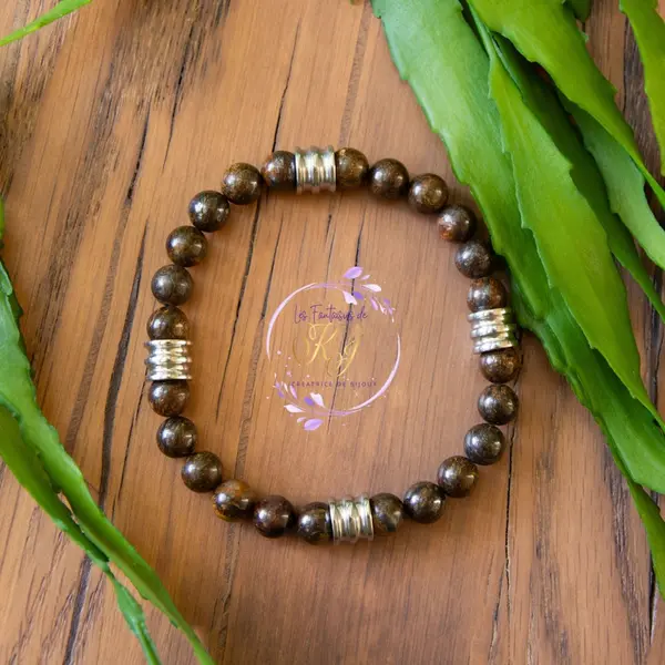 Bracelet "nova" code : destock50 acier 316l et bronzite 20 cm bijoux homme assembler mains (a154)
