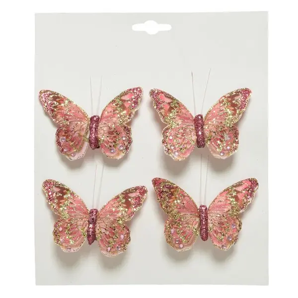 Suspension de Noël en tissu : papillon pailletée à clipser - H.6cm