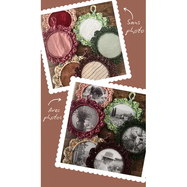 Cadre photo en raphia crocheté — décoration murale vintage et fait main