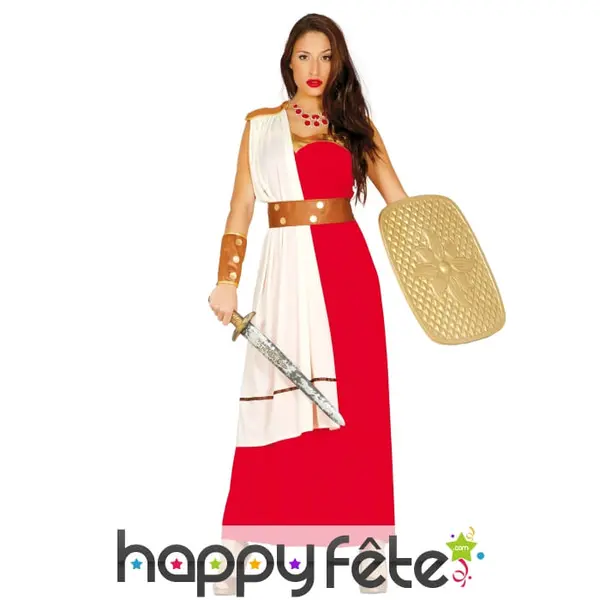 Robe rouge romaine avec cape blanche