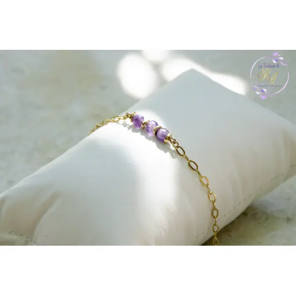 Bracelet "adelisa" code : destock50 acier 316l et améthyste 14.6 cm bijoux femme assembler mains (a681)