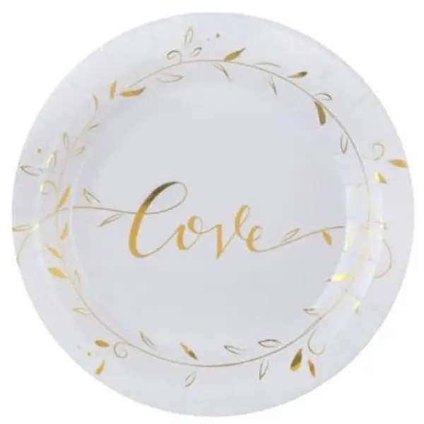 10 Assiettes en Carton "Just Married" - Or