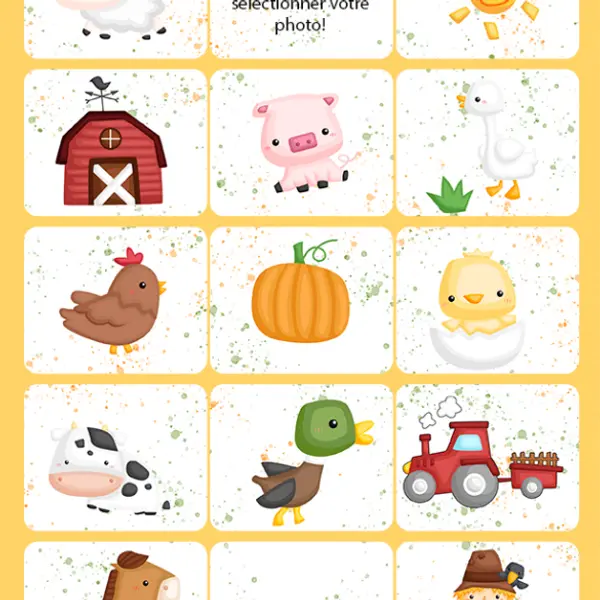 Jeu de mémoire modèle A la ferme personnalisé avec photo & prénom de l'enfant (30 pièces)