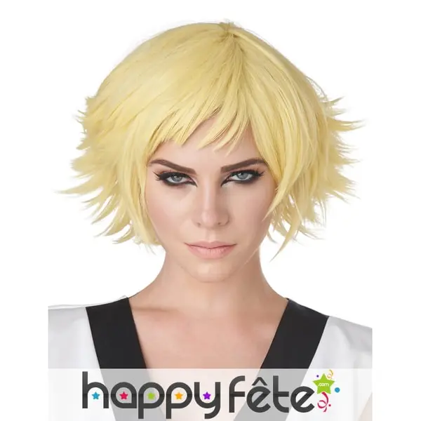 Perruque Cosplay jaune courte pour adulte