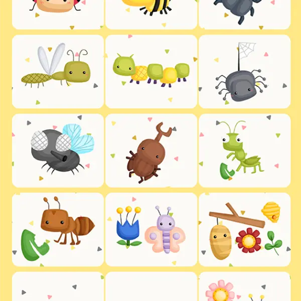 Jeu de mémoire modèle Insectes personnalisé avec photo & prénom de l'enfant (30 pièces)