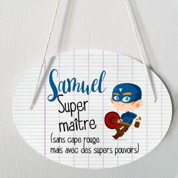 Plaque porte personnalisable - Super maître - salle de classe