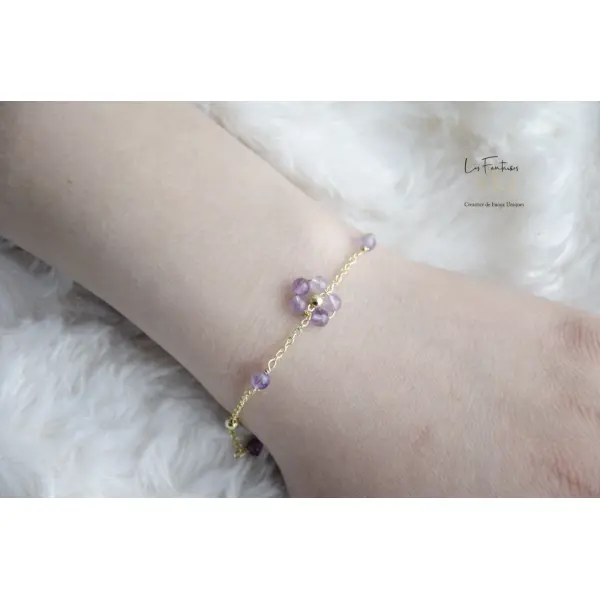 Bracelet "seuveta" code : destock50 plaqué or 24k et améthyste 16.5 cm bijoux femme assembler mains (a554)