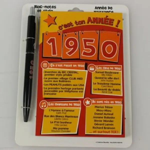 Bloc-notes et Stylo Année de naissance 1984