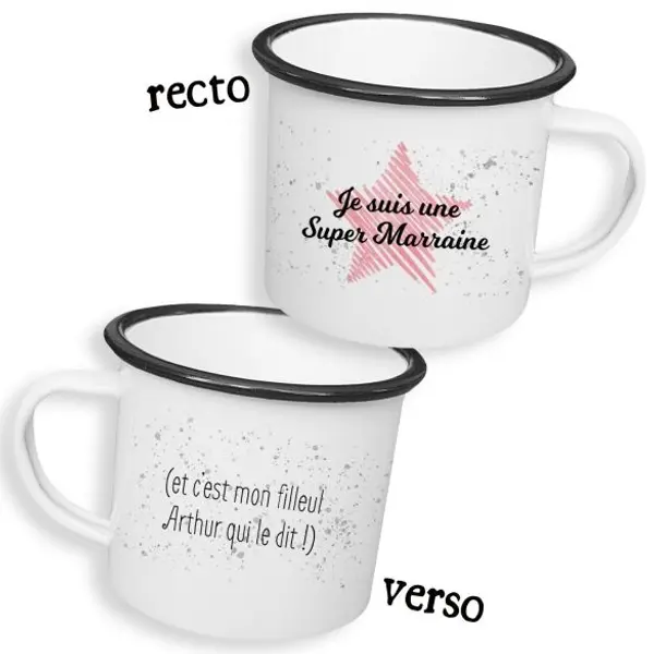 Tasse émaillée personnalisable recto/verso pour marraine