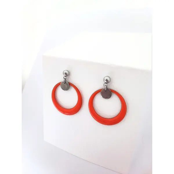 Boucles d’oreilles en acier inoxydable, anneaux émaillés orange
