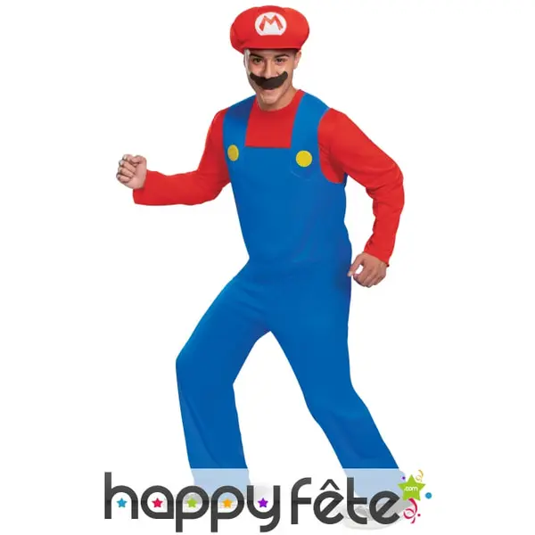 Tenue de Mario pour homme, avec moustache
