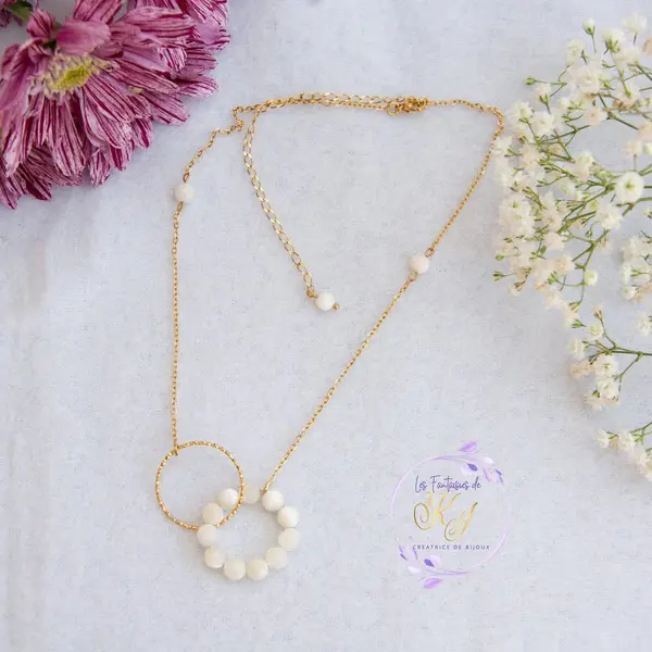 Collier "naveya" code : destock50 acier 316l et nacre 38 cm bijoux femme assembler mains (a807)
