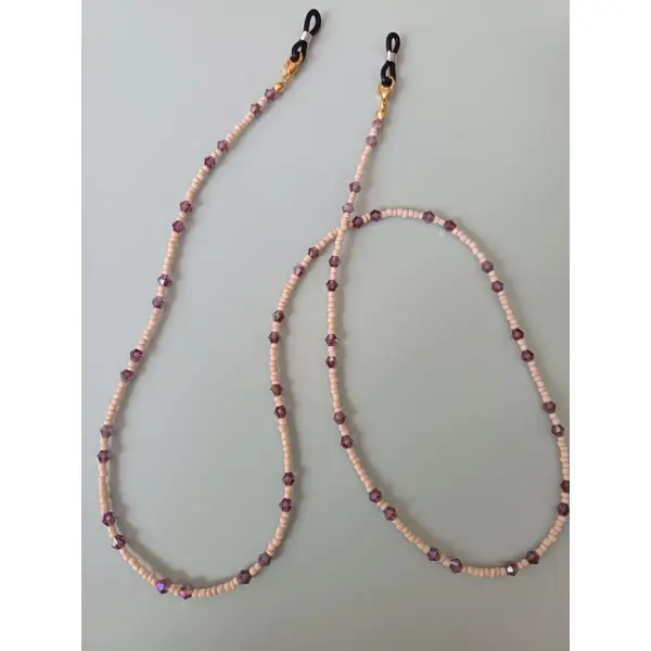 Chaîne de lunettes en perles fait main 75-80 cm, beige et violet, cordon pour lunettes élégant, cadeau femme