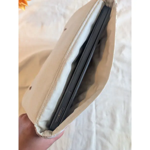 Pochette tablette 11 pouces en tissu à carreaux et velours côtelé