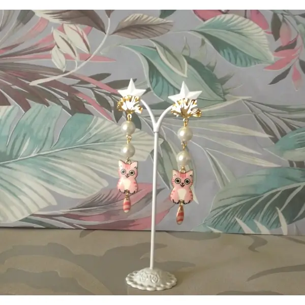 Boucles d'oreilles en perles en verre et pendentifs petits chats