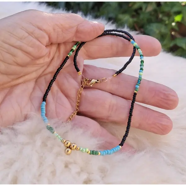 Collier ras du cou "azur & onyx" – perles miyuki & rocailles