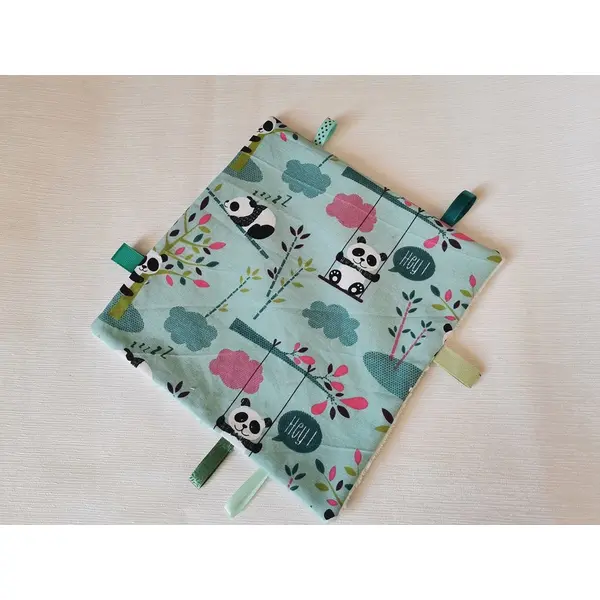 Doudou plat carré coton motifs panda