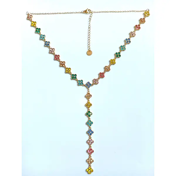 Collier princesse y multicolore arc-en-ciel scintillant . collier trèfles y acier inoxydable | bjou femme - idée cadeau