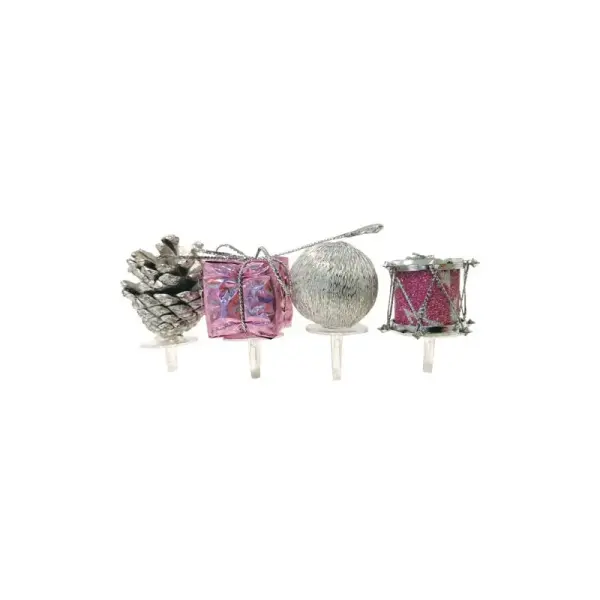 Décors assortis rose argent à piquer sur bûches (x24)