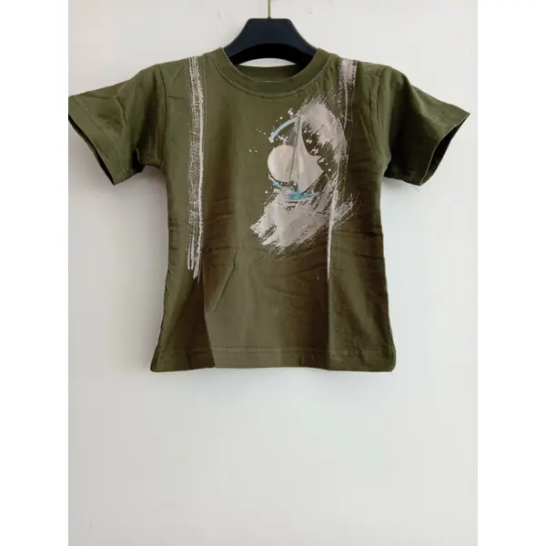 T-shirt vert kaki garçon avec motif marin abstrait ( voilier/surf) - taille 2 ans