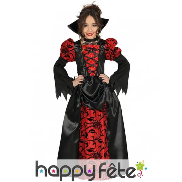 Elégante robe noire rouge de vampire pour enfant