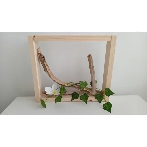 Grand cadre mural florale avec sculpture en bois bois flotté 30x26cm
